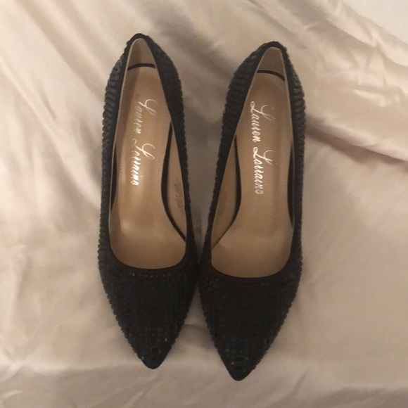 BNIB Lauren Lorraine Sparkly Black Heels Sz 9 & 1/2 - Picture 3 of 7